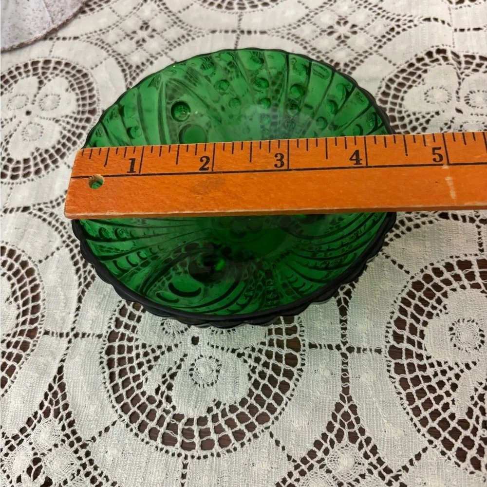 Anchor Hocking Emerald Green Footed Bowl Vintage Burple Berry Pattern